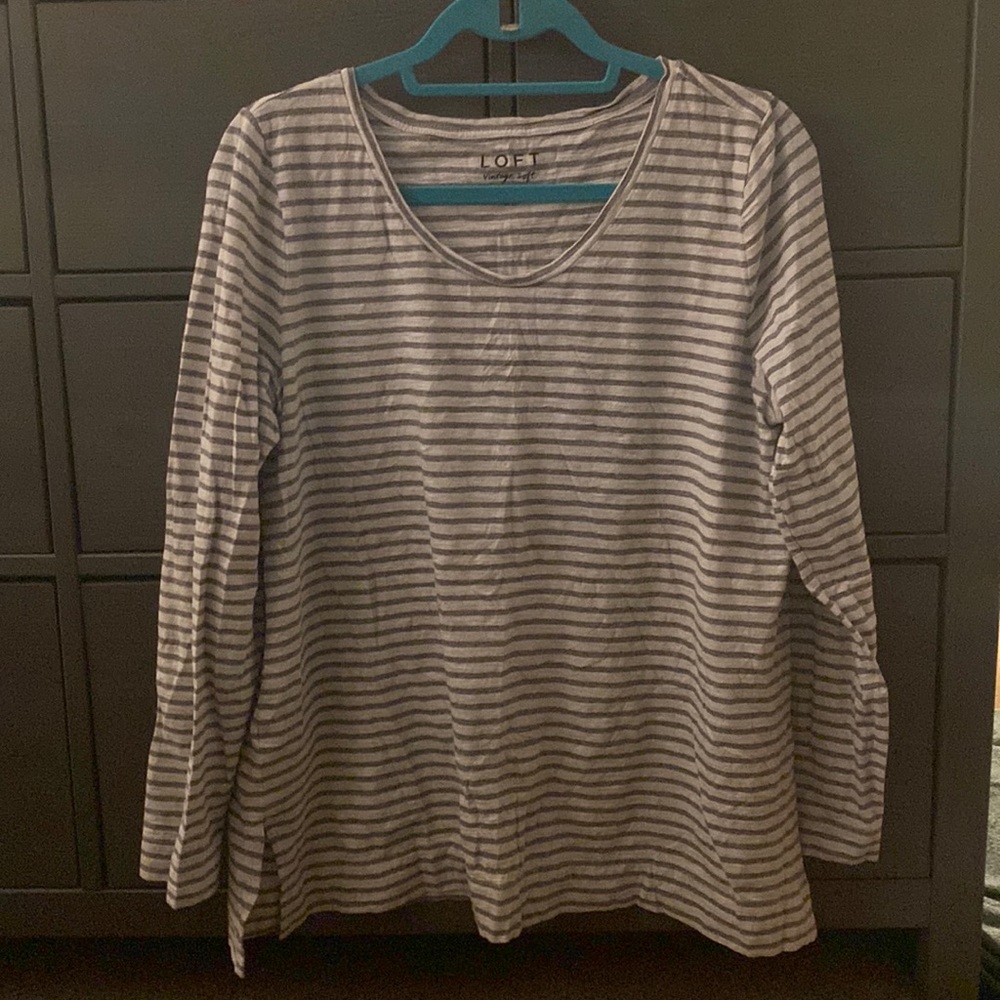Loft XL striped gray and white shirt